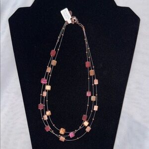 Lia Sophia Pink and Gold Square Bead Necklace